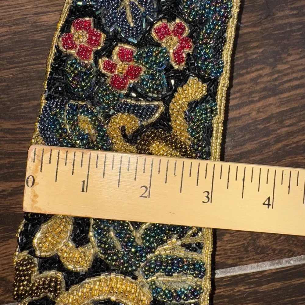 Courtenay Black Beaded Floral Belt asst colored Glass Beads hook n loop SZ 32-34